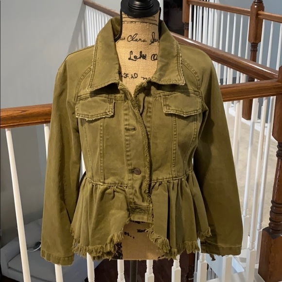 Free People Green Jean peplum jacket - Picture 2 of 7
